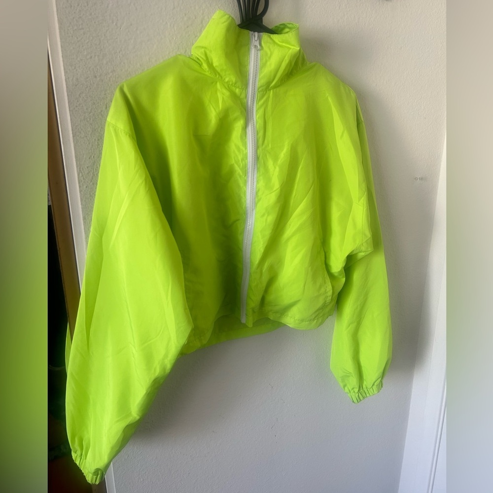 Neon Green/Yellow Cropped Zip-Up Windbreaker Jacket